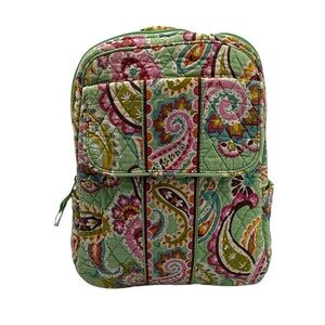 Vera Bradley Green Pink Paisley Floral Patterned Quilted Small Backpack